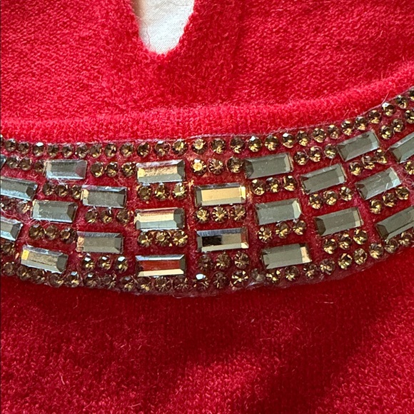 Liz Claiborne Red Sweater with Silver Beaded Collar New Size XXL - Picture 3 of 8